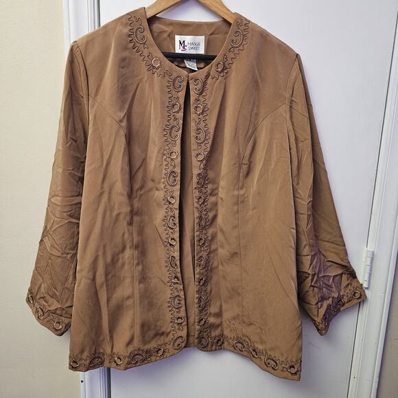 Maggie Barnes Embroidered Jacket Coat Plus Sz 1X Boho Artsy Minimal Lightweight - Picture 1 of 4